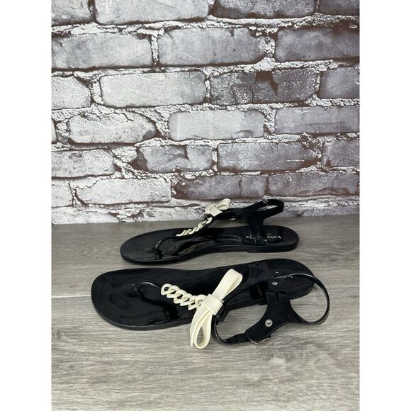 Kate Spade Bennett Black White Bow Jelly Rubber Flat Sandals Women Sz 9M US/40EU - Picture 9 of 16